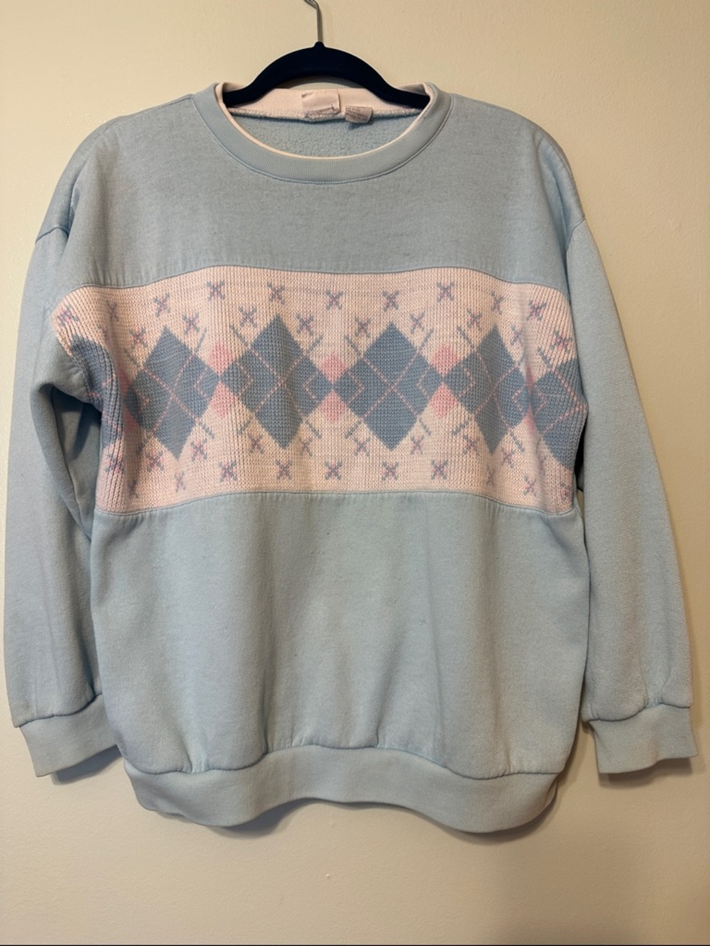 Vintage Light Blue Argyle Pattern Women's Sweater
